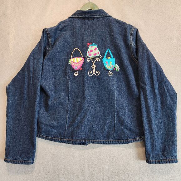 Daniel K Women's L‎ Embroidered Poly Silk Lined Denim Jacket Shacket Purses - Picture 3 of 16